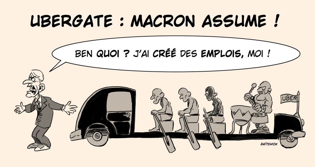 dessin presse humour Emmanuel Macron emplois image drôle scandale Uber Files