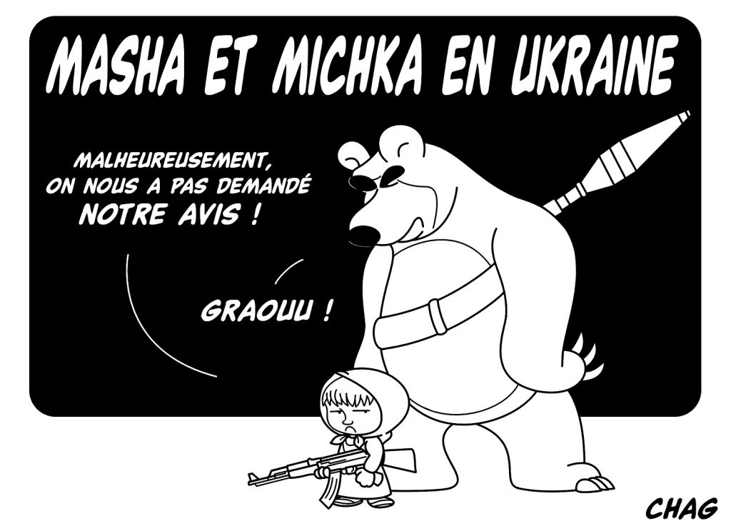 dessin humoristique guerre Ukraine image drôle Masha et Michka