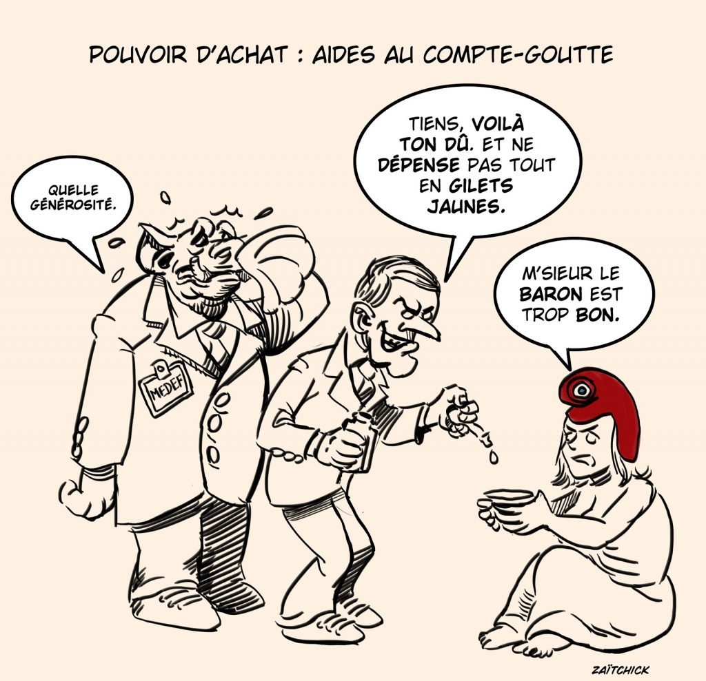 dessin presse humour Emmanuel Macron image drôle pouvoir d’achat