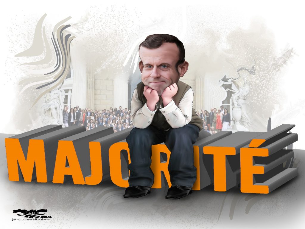 dessin presse humour législatives 2022 image drôle Emmanuel Macron majorité