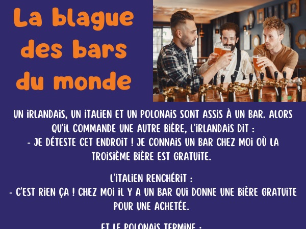 Pour lire la blague, cliquez sur l'image ou sur visiter. Vous serez redirigé sur le site officiel Blagues & Dessins (entièrement gratuit et sécurisé), fournisseur d’humour et de rigolade depuis 2002. blague irlandais, blague italien, blague polonais, blague bars, blague sexe, blague infidélité, blague gratuité, blague bière, humour drôle