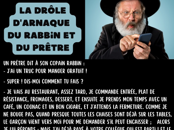 blague rabbin, blague prêtre, blague restaurant, blague arnaque, blague addition, blague monnaie, humour drôle