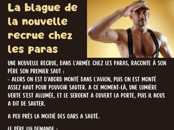 blague militaire, blague homosexualité, blague sodomie, blague parachutiste, blague menace, blague saut en parachute, humour drôle