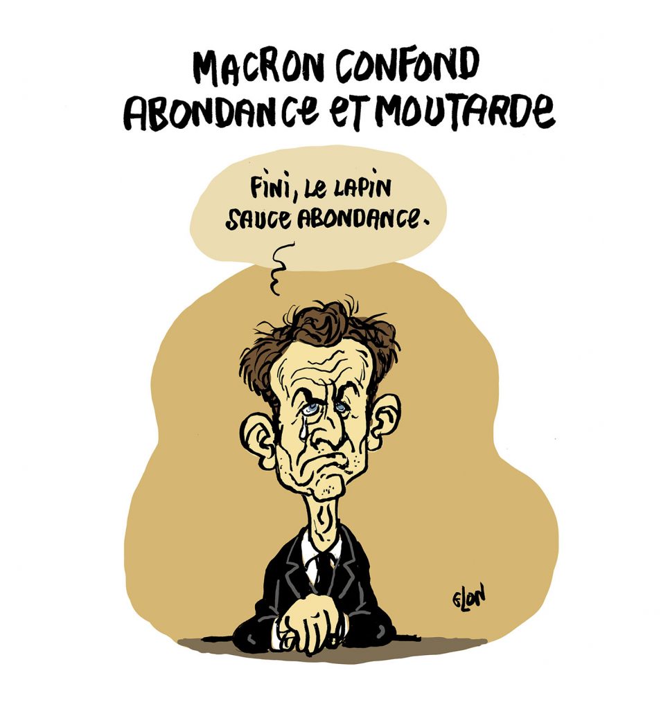 dessin presse humour Emmanuel Macron image drôle fin abondance moutarde