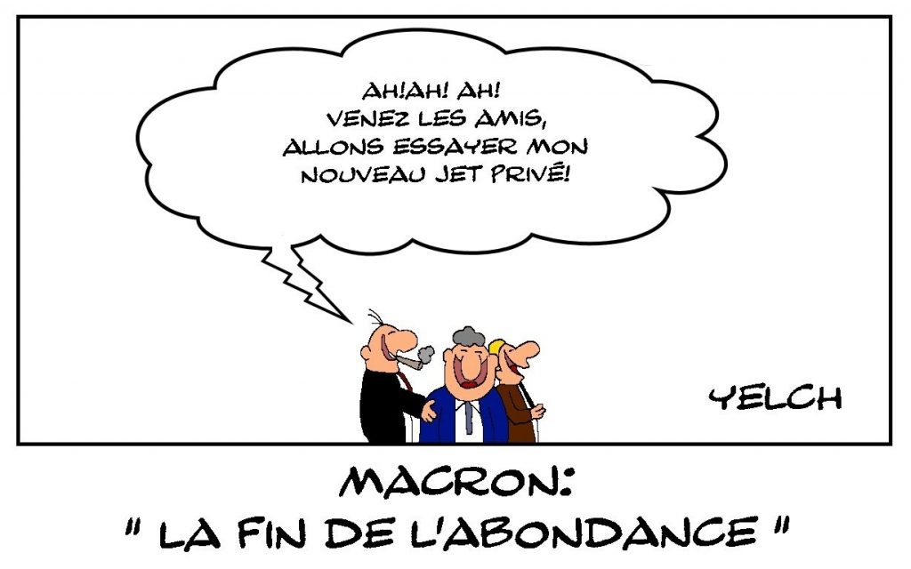 dessins humour Emmanuel Macron fin abondance image drôle jet privé