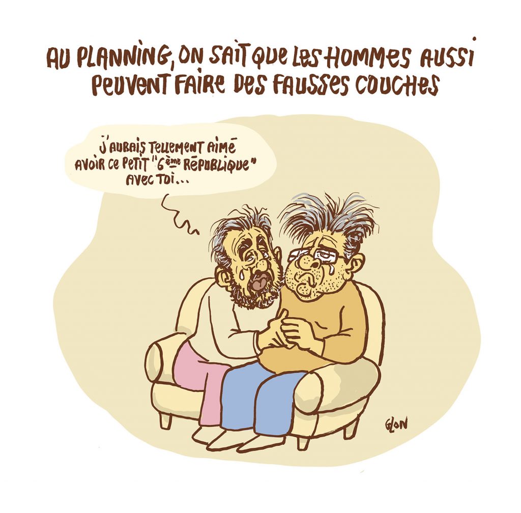 dessin presse humour Planning Familial homme enceint image drôle Jean-Luc Mélenchon Alexis Corbière