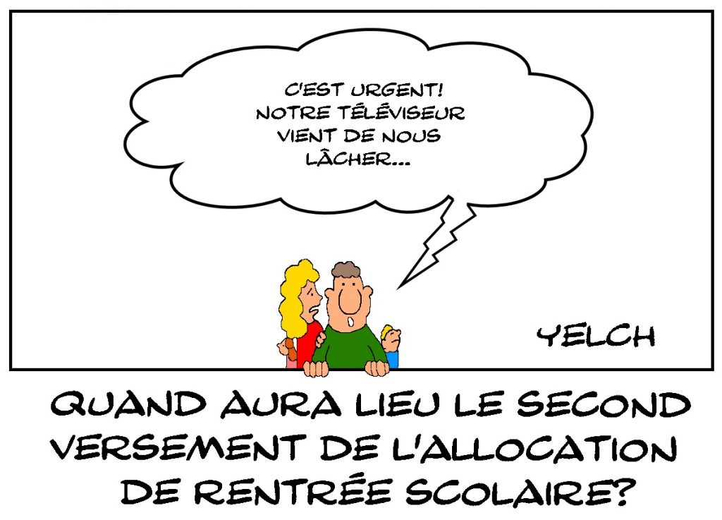 dessins humour CAF allocation rentrée scolaire image drôle téléviseur