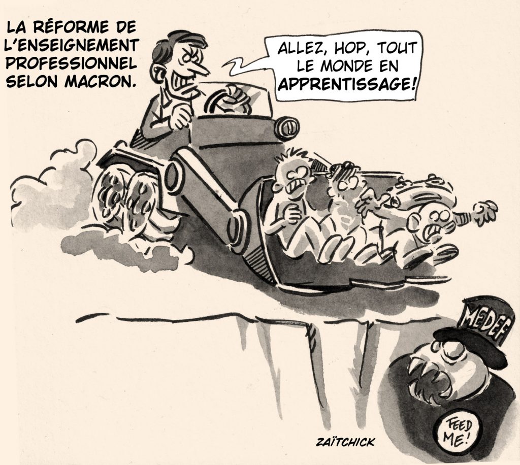 dessin presse humour Emmanuel Macron image drôle réforme enseignement professionnel