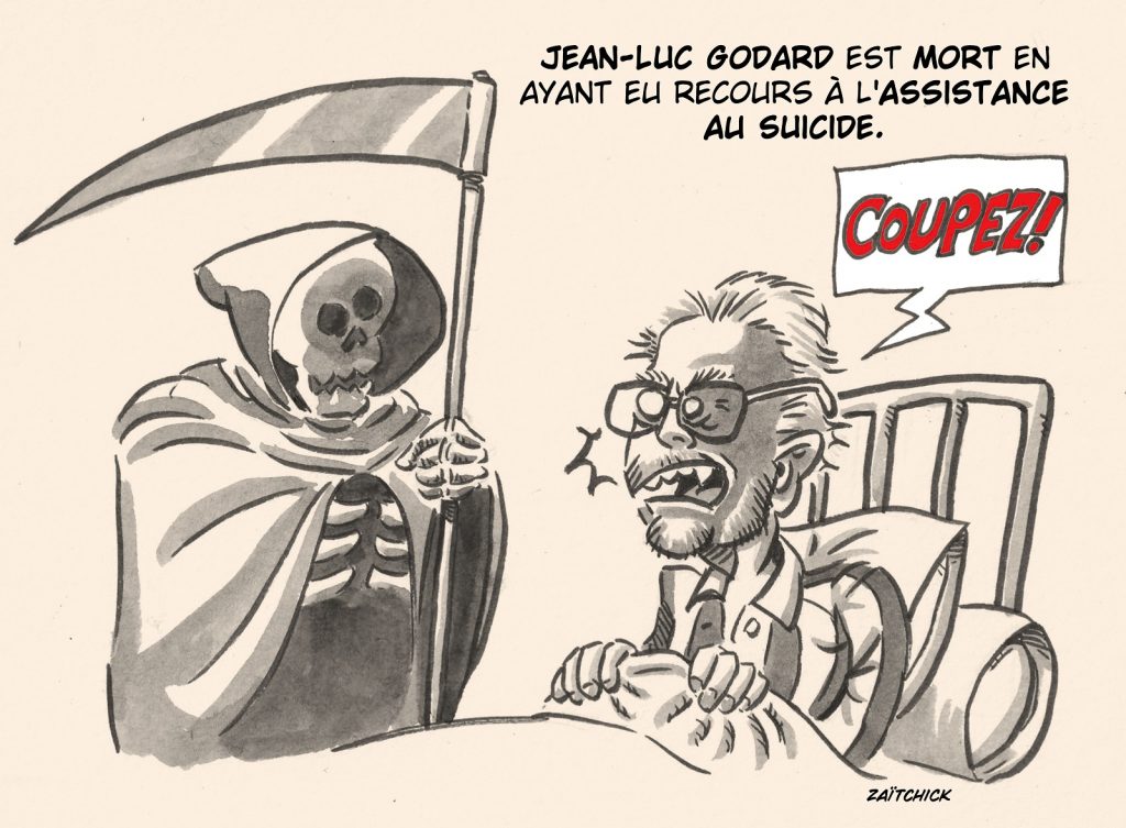dessin presse humour décès Jean-Luc Godard image drôle suicide assisté