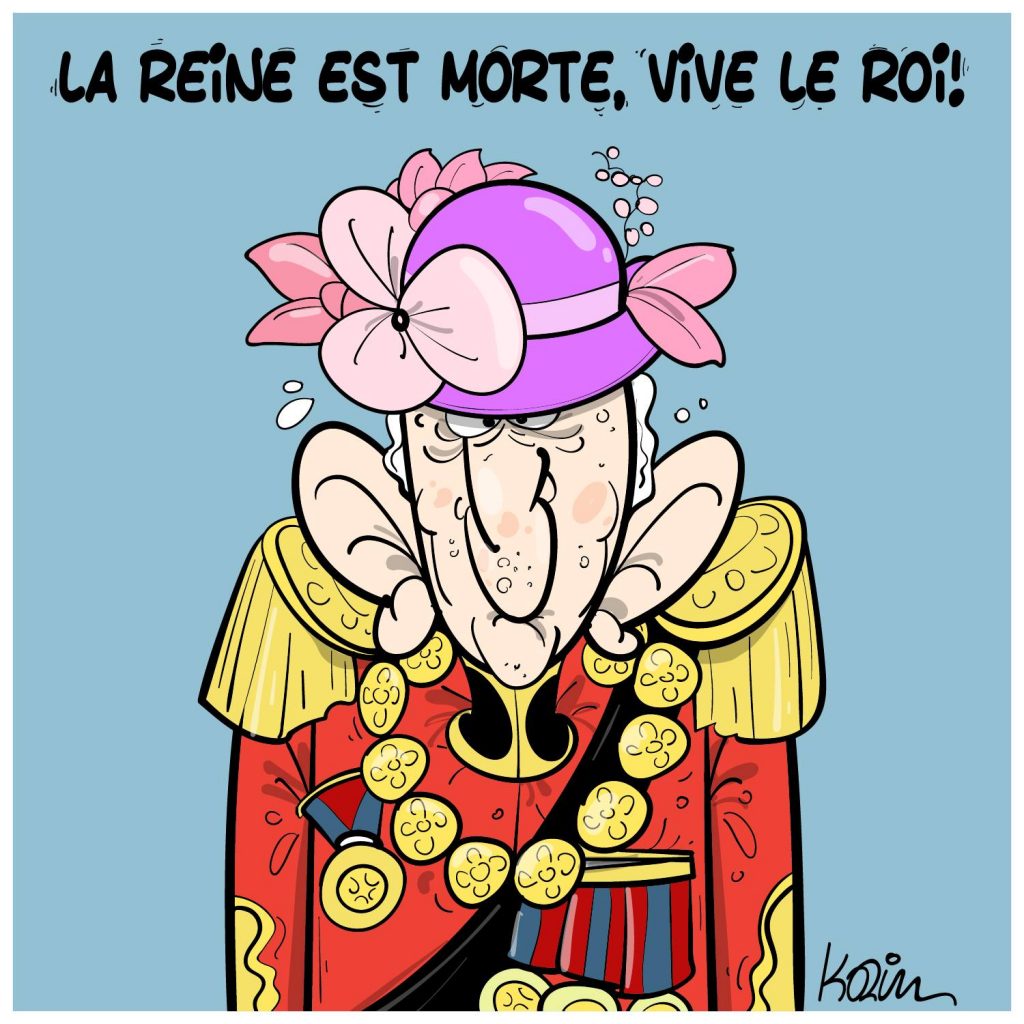 dessin presse humour décès d’Élizabeth II image drôle chapeaux Charles III