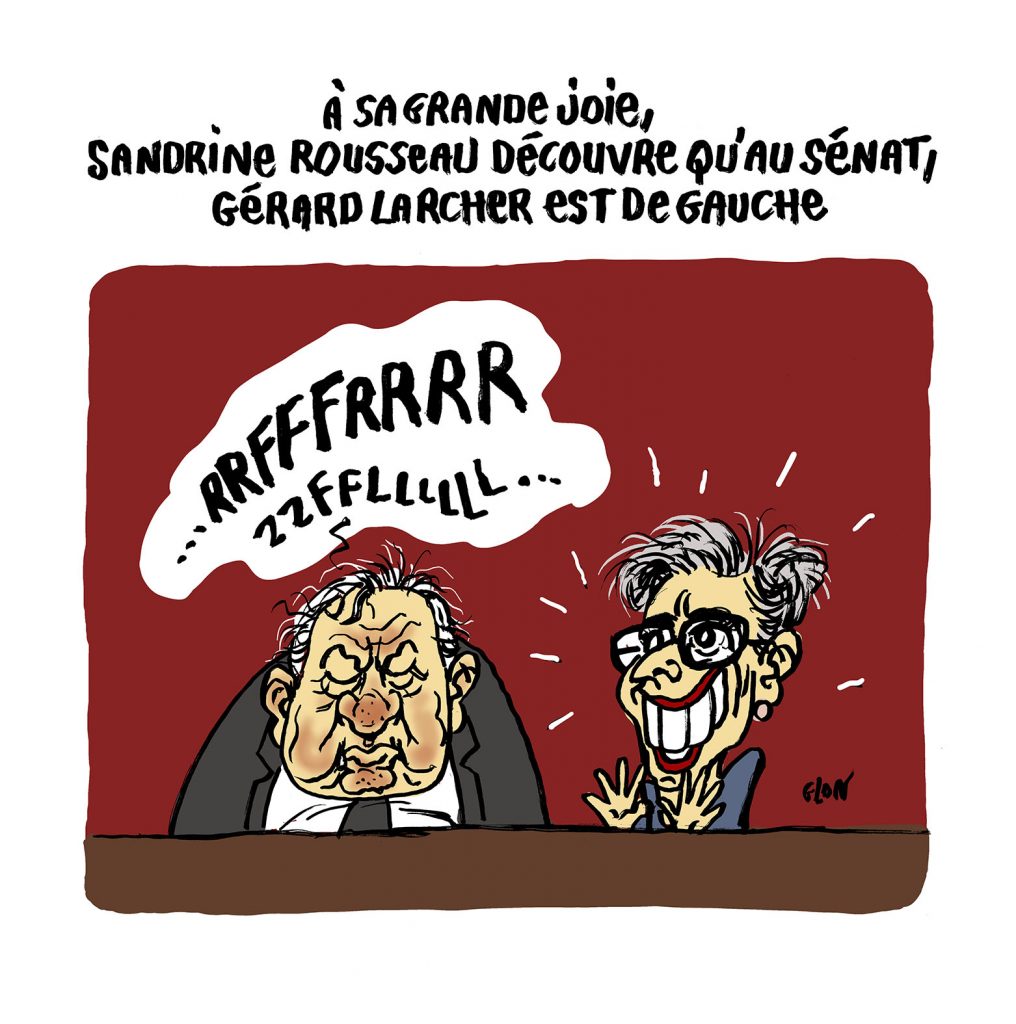 dessin presse humour Sandrine Rousseau Gérard Larcher image drôle droit paresse