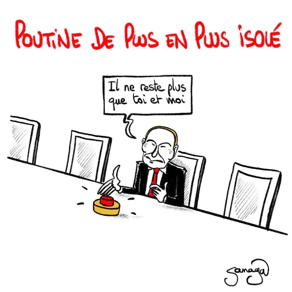dessin presse humour Vladimir Poutine image drôle isolement menace nucléaire