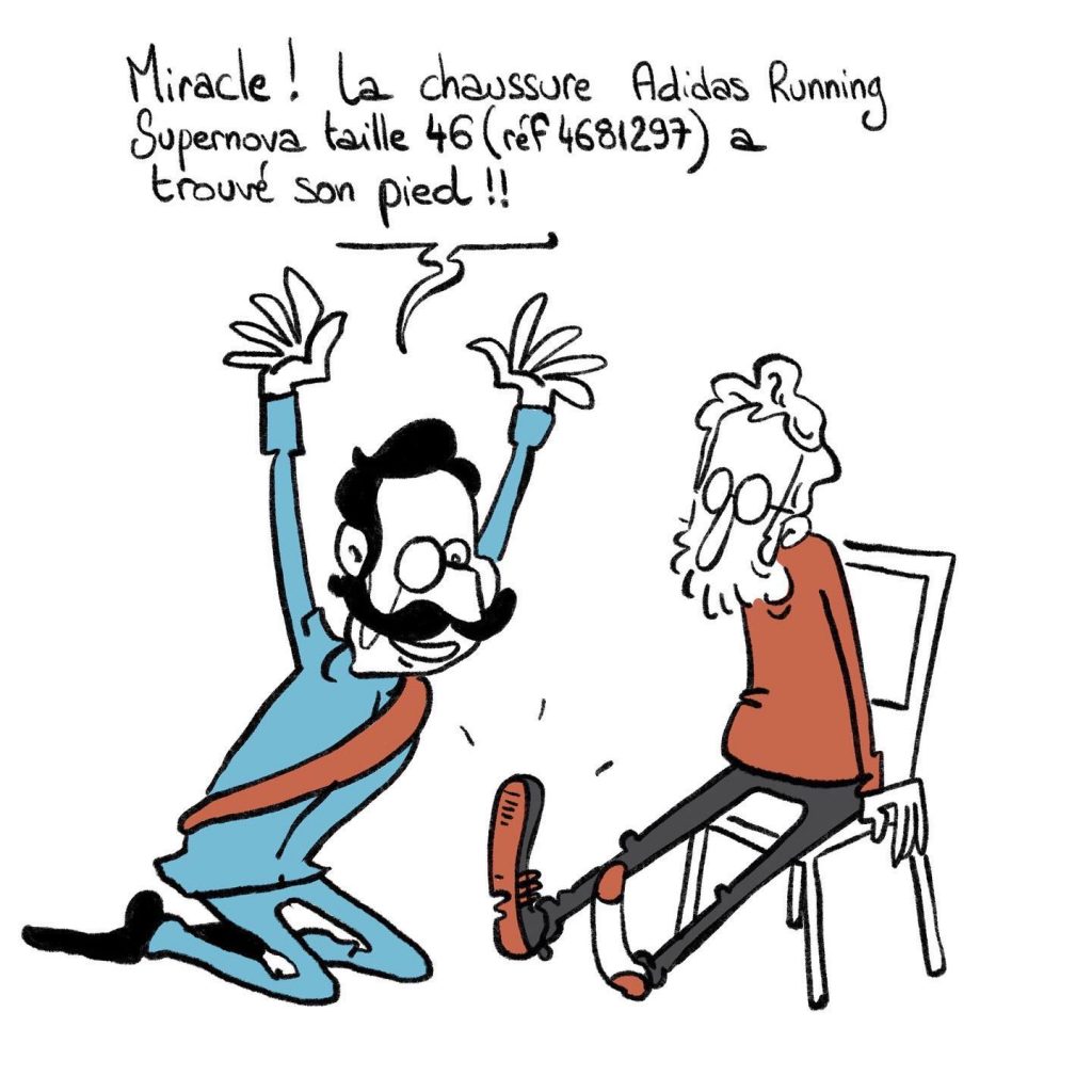 dessin humour politique du jour, dessin d’actualité, Sanaga, blague quarantenaire, blague sport, blague course, blague chaussure, blague Cendrillon, blague running, blague baskets