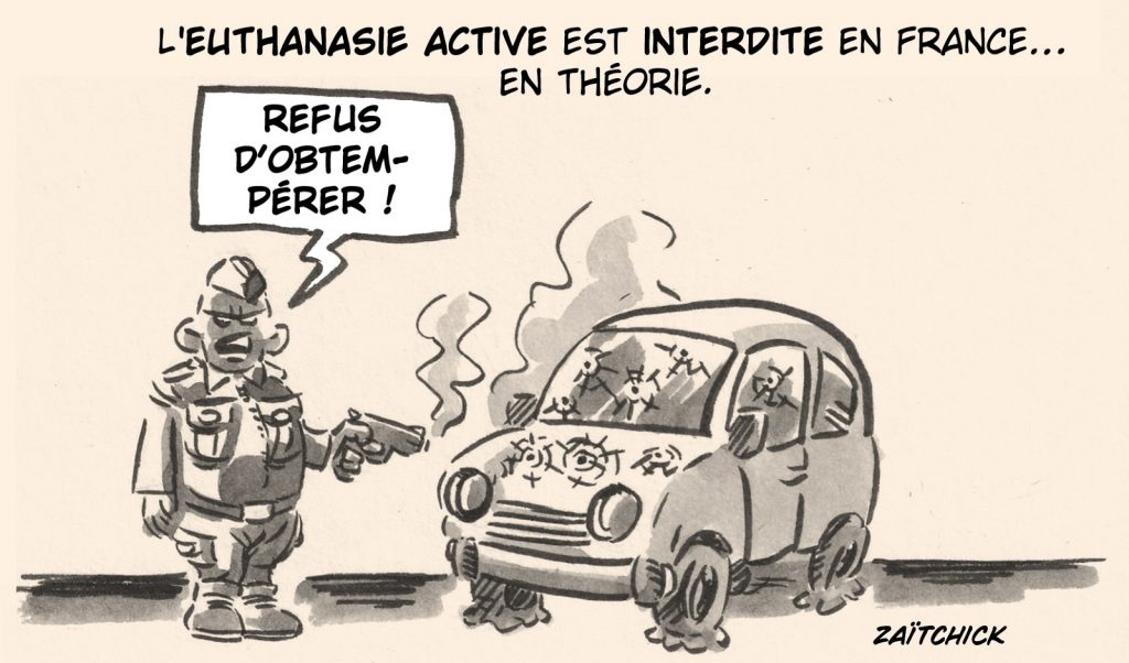 dessin presse humour euthanasie image drôle refus d’obtempérer