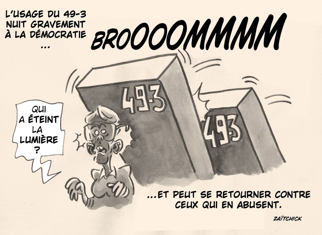 dessin presse humour article 49.3 image drôle Élisabeth Borne