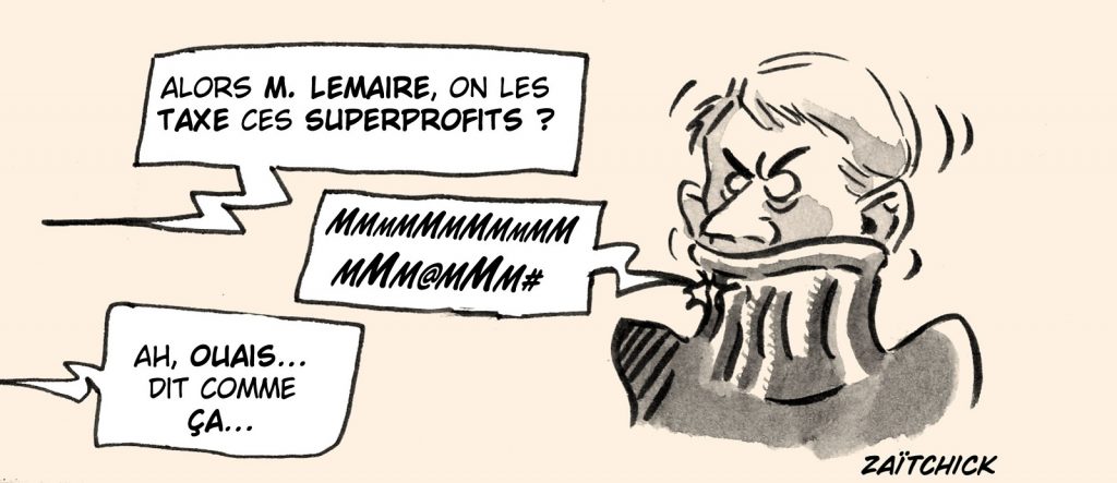 dessin presse humour Bruno Le Maire image drôle col roulé superprofits