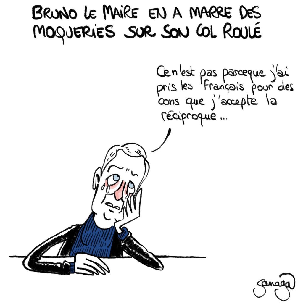dessin presse humour Bruno Le Maire image drôle col roulé froid