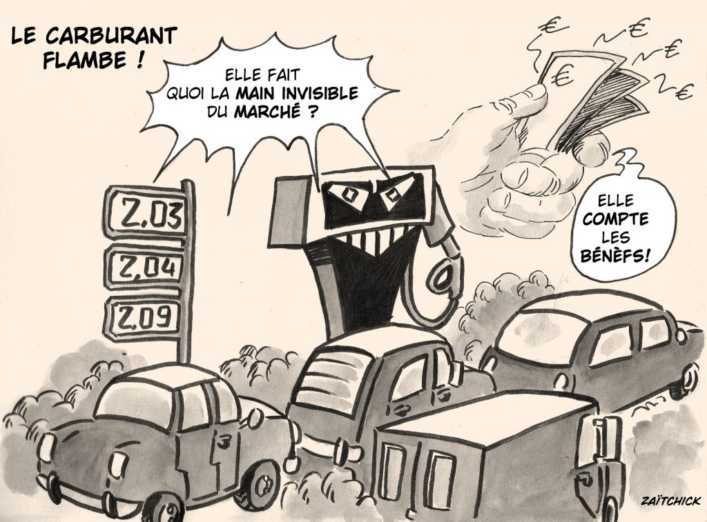 dessin presse humour hausse prix carburant image drôle main invisible marché bénéfices