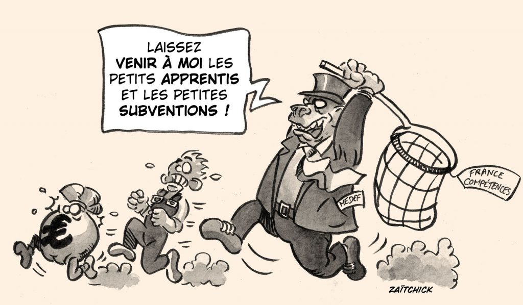 dessin presse humour réforme enseignement professionnel image drôle Medef apprentis subventions