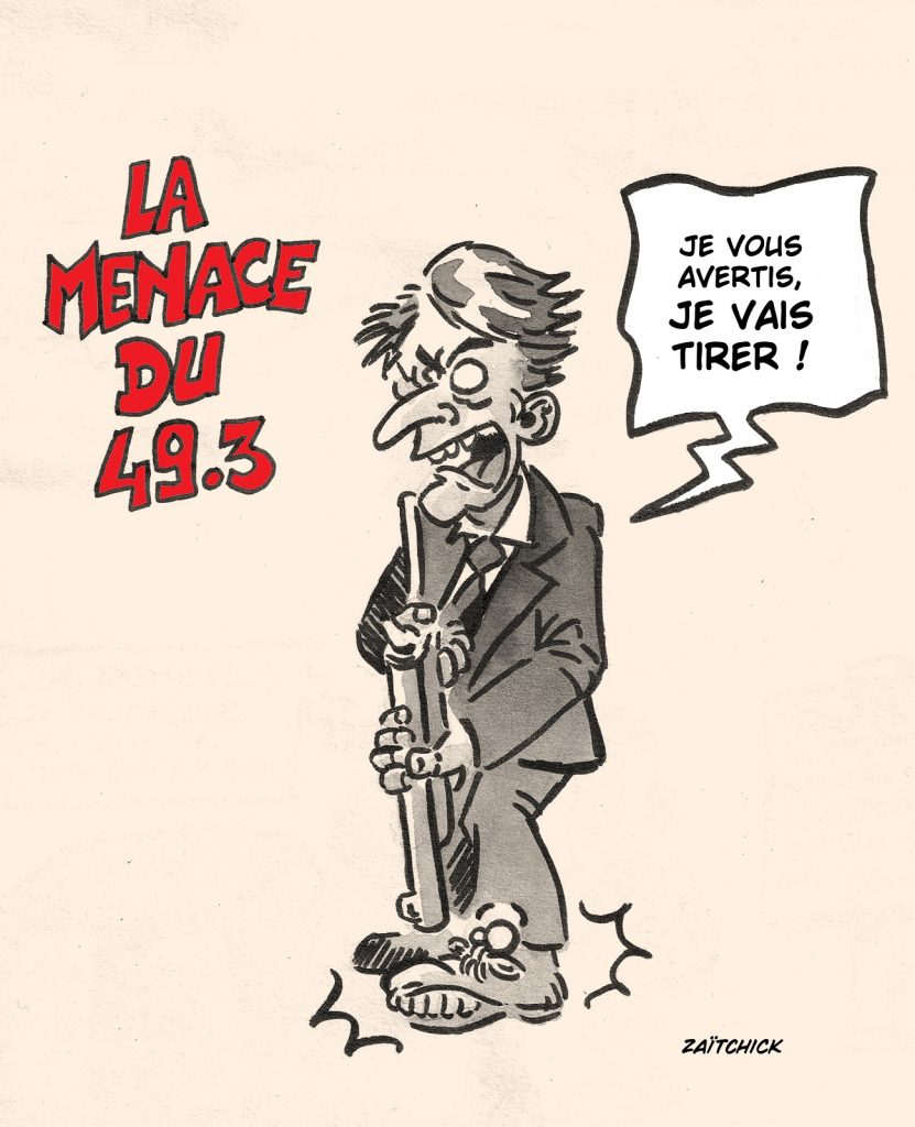 dessin presse humour réforme retraite image drôle article 49.3 Emmanuel Macron