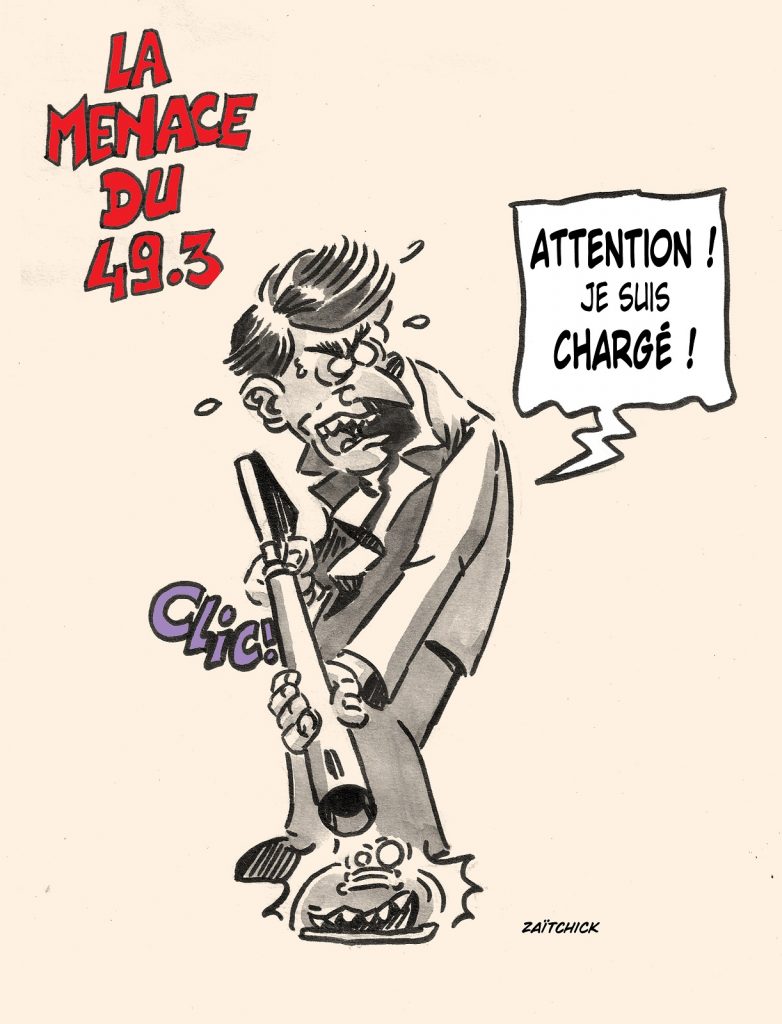 dessin presse humour réforme retraite image drôle article 49.3 Emmanuel Macron
