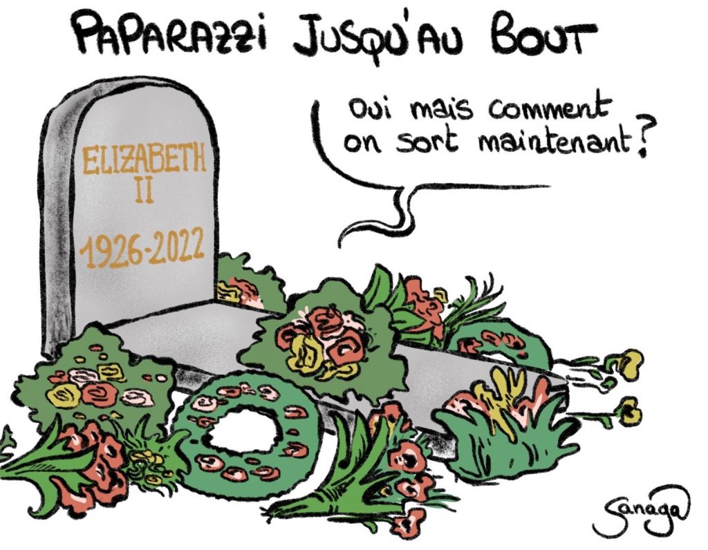 dessin presse humour médias paparazzi image drôle décès d’Élizabeth II