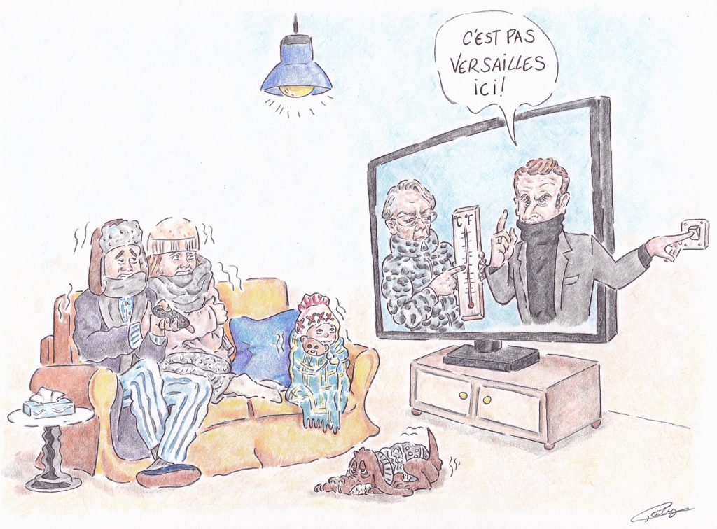 dessin presse humour Emmanuel Macron chauffage image drôle sobriété énergétique