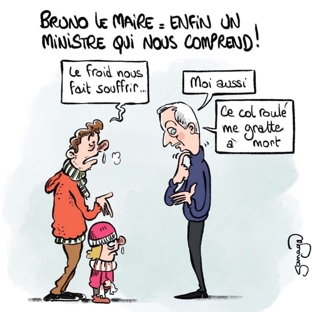 dessin presse humour Bruno Le Maire image drôle col roulé froid