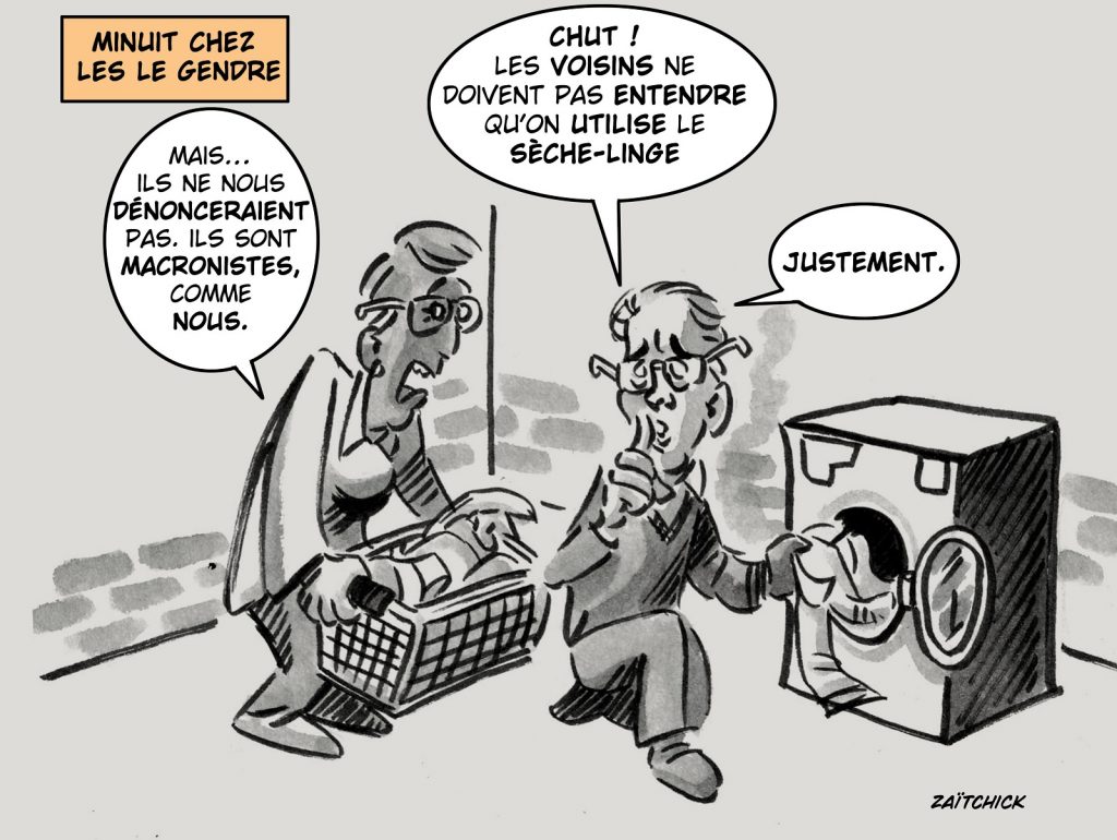dessin presse humour Gilles Le Gendre image drôle économies d’énergie sèche-linge