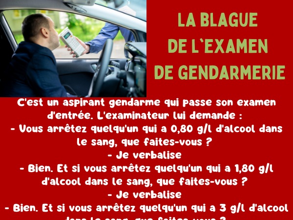 blague police, blague alcool, blague ivrognes, blague examens, blague gendarme, blague contrôle d'alcoolémie, humour drôle