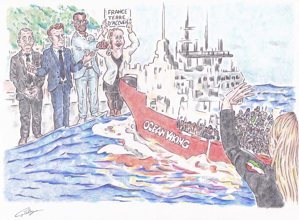 dessin presse humour accueil migrants image drôle Ocean Viking
