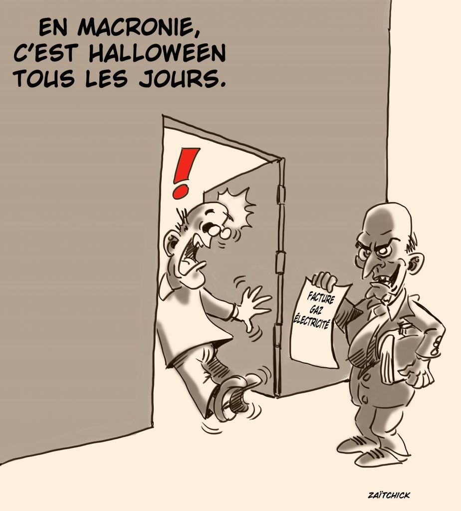 dessin presse humour Halloween image drôle Macronie inflation