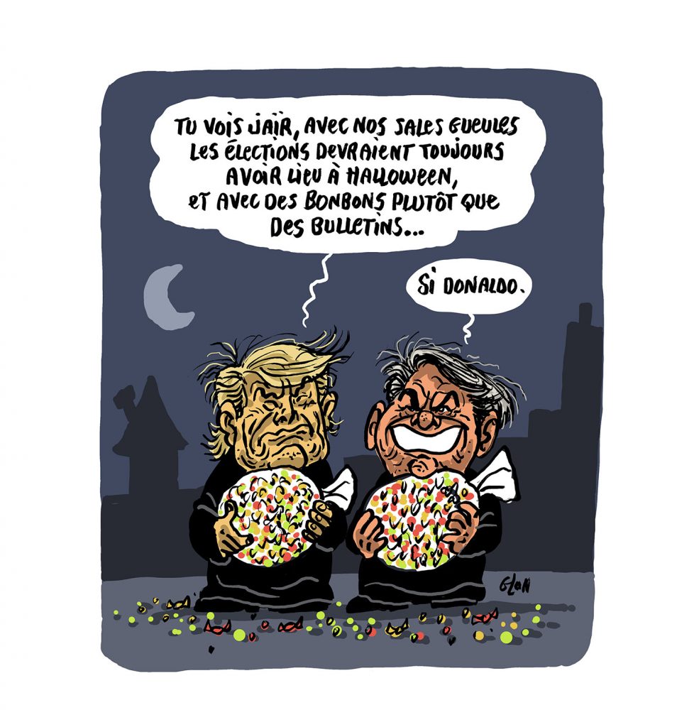 dessin presse humour Halloween Donald Trump image drôle Jair Bolsonaro