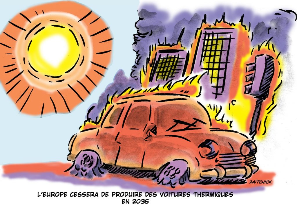 dessin presse humour Europe image drôle voitures thermiques