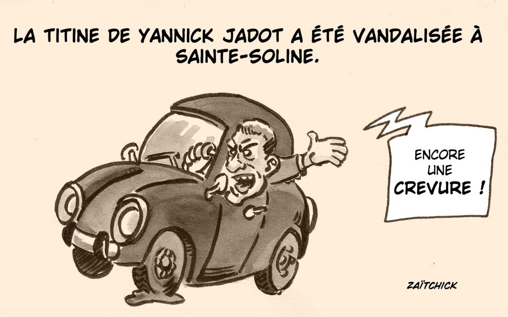 dessin presse humour Yannick Jadot image drôle voiture crevure
