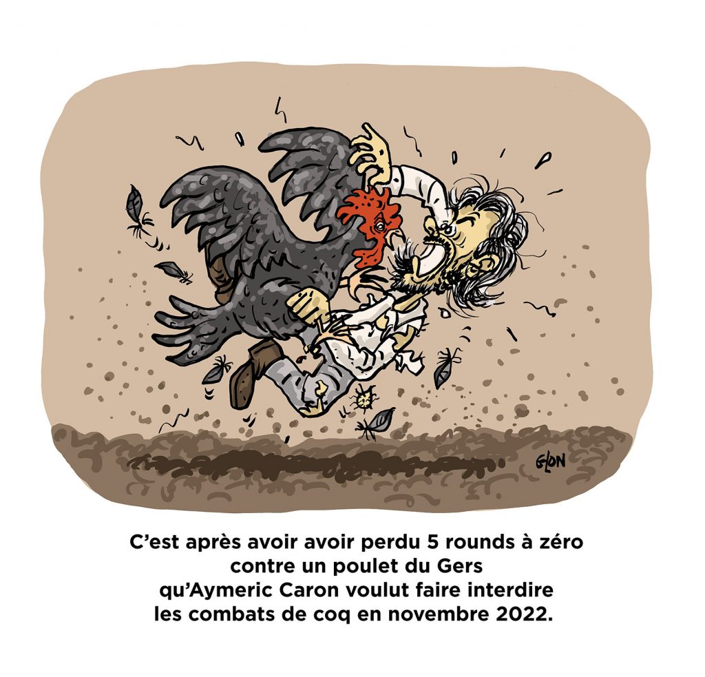dessin presse humour Aymeric Caron image drôle interdiction combats de coqs