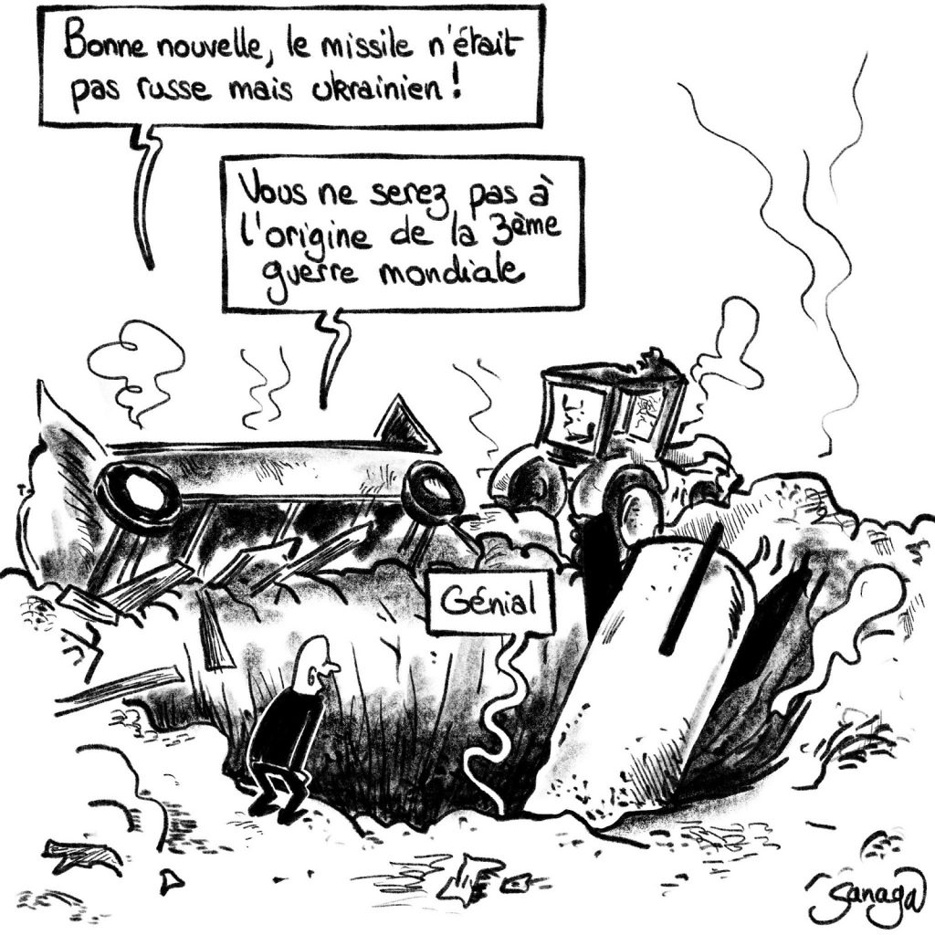 dessin presse humour guerre Ukraine image drôle missile Pologne