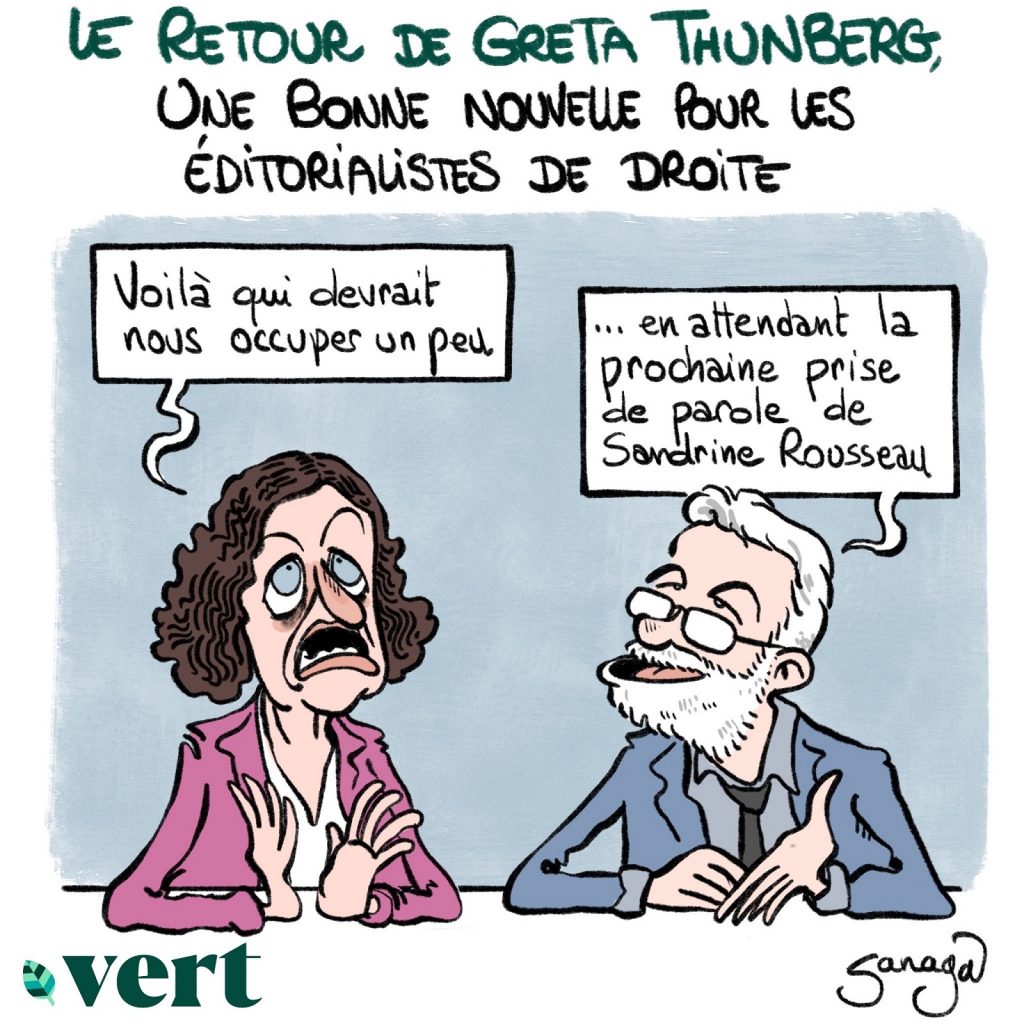 dessin presse humour Élisabeth Lévy Pascal Praud image drôle retour Greta Thunberg