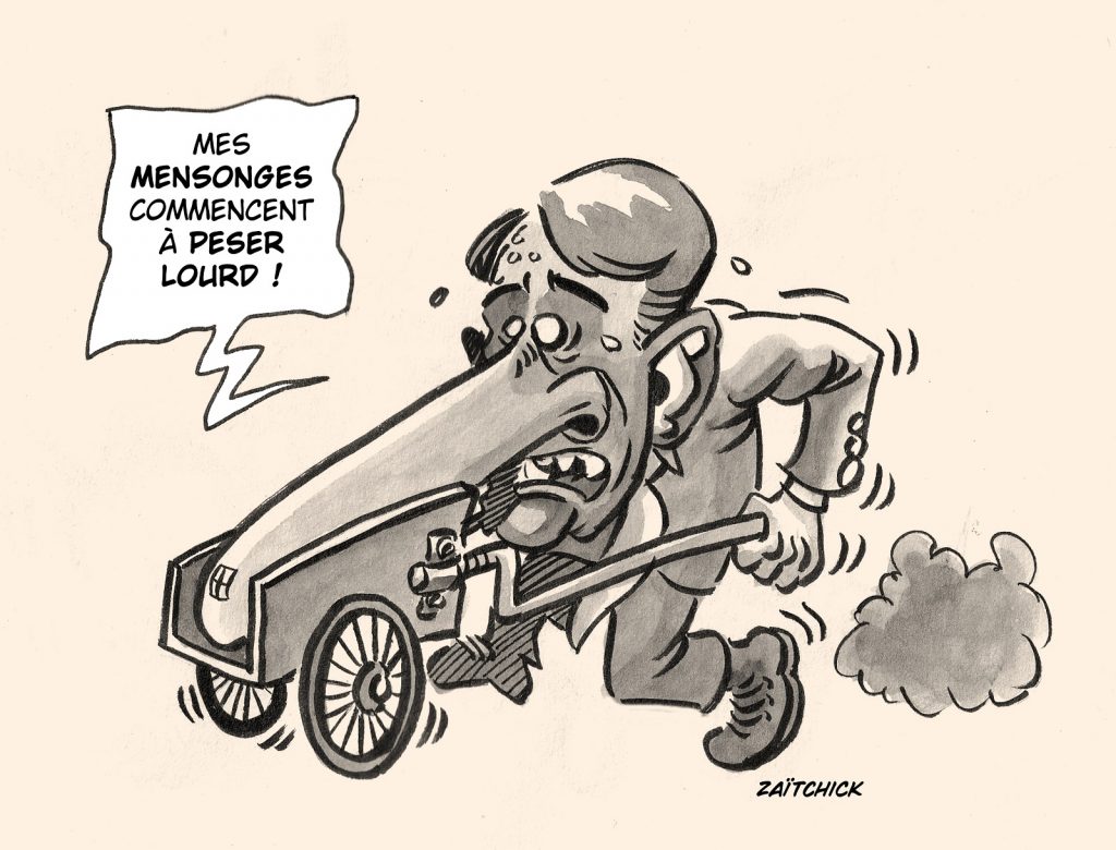 dessin presse humour Emmanuel Macron image drôle mensonges