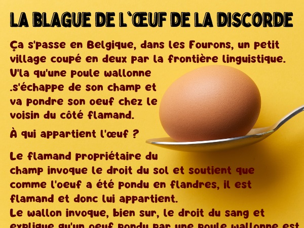 blague roubignoles, blague coup de latte, blague flamands, blague wallons, blague œuf, blague discorde, humour drôle