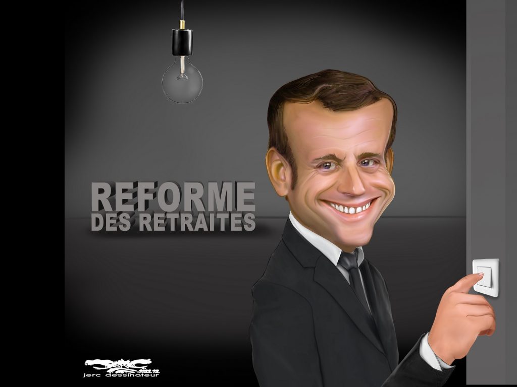 dessin presse humour Emmanuel Macron image drôle recul âge retraite