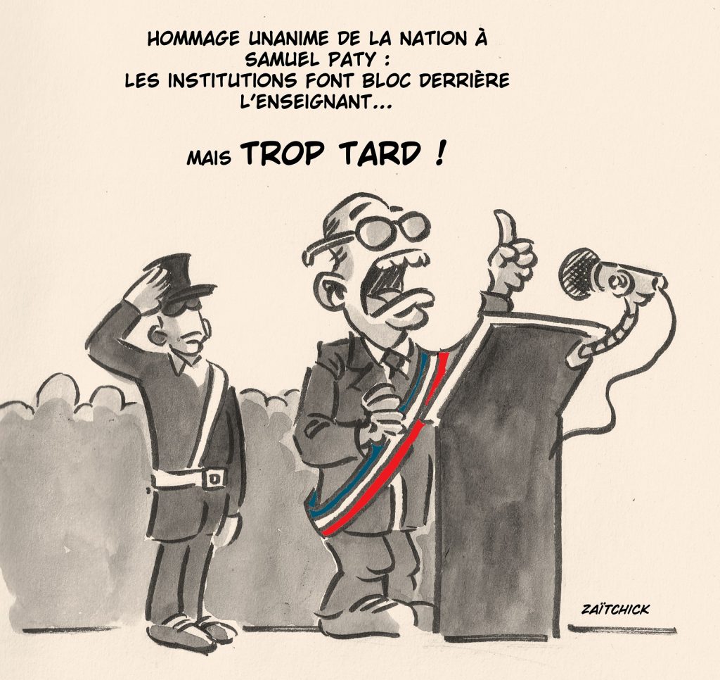 dessin presse humour hommage image drôle Samuel Paty