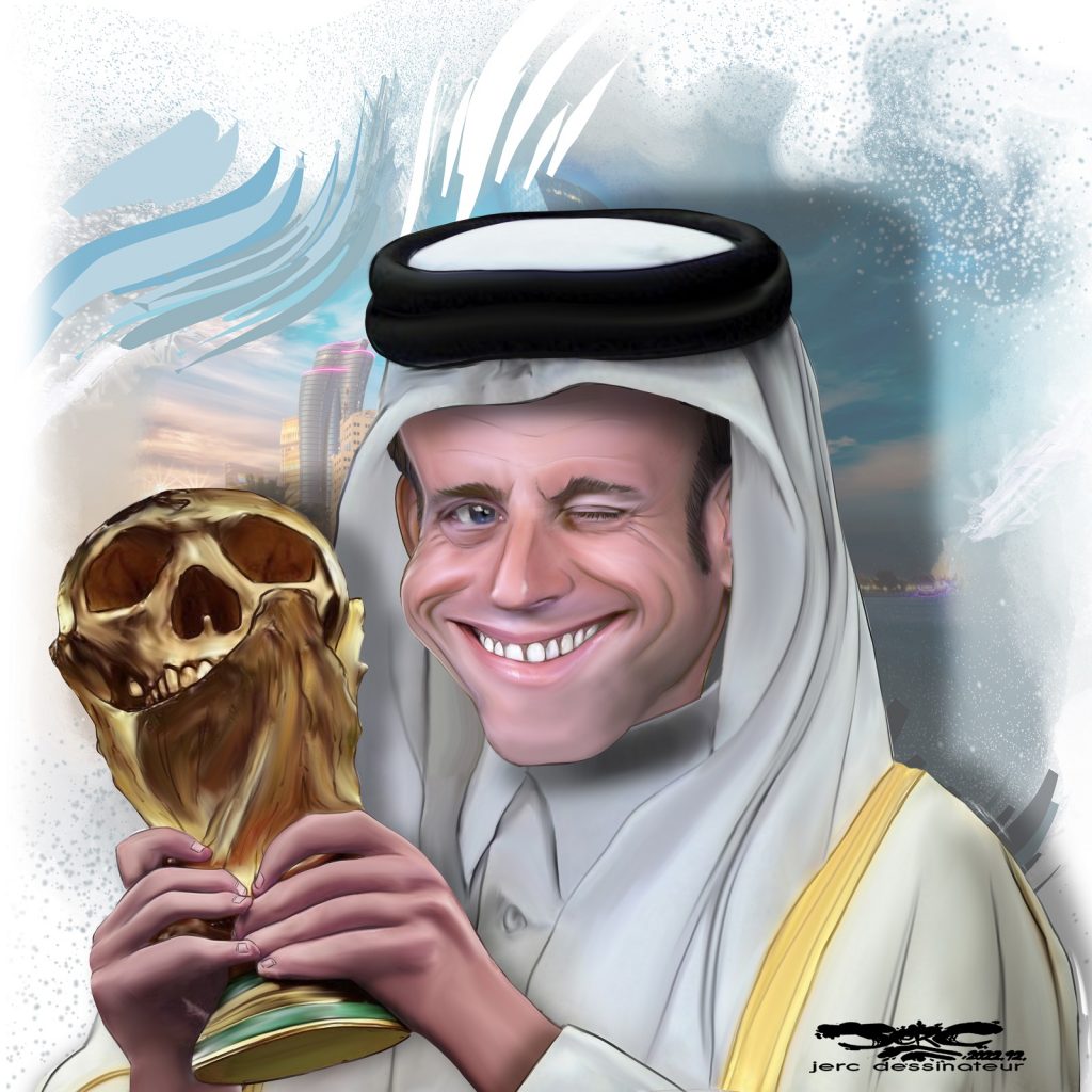 dessin presse humour Emmanuel Macron image drôle Coupe du Monde au Qatar