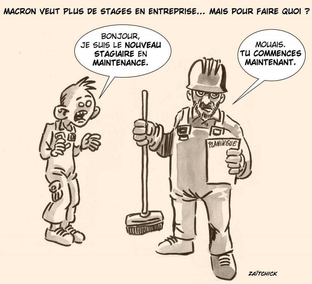 dessin presse humour Macron image drôle stages entreprise