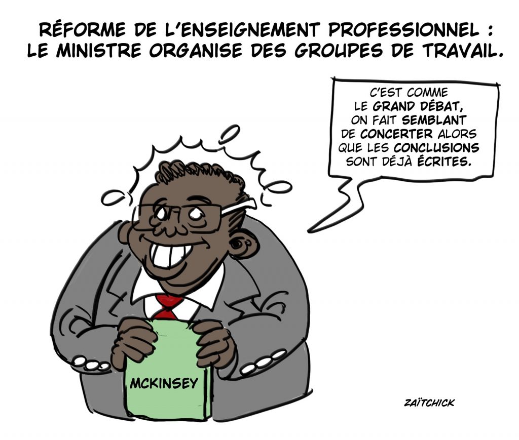 dessin presse humour Pap Ndiaye image drôle réforme enseignement professionnel