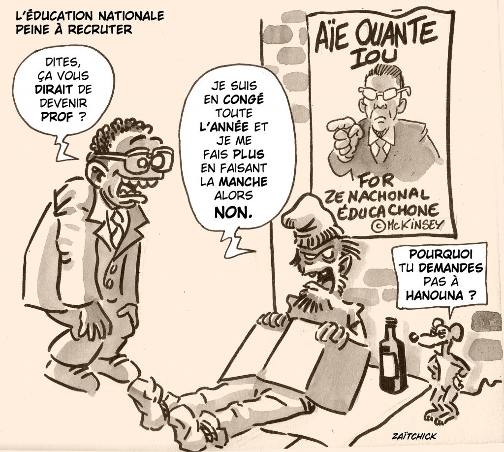 dessin presse humour Pap Ndiaye image drôle recrutement enseignants