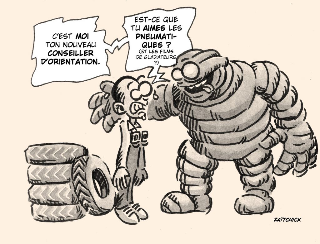 dessin presse humour Bidendum Michelin image drôle orientation professionnelle