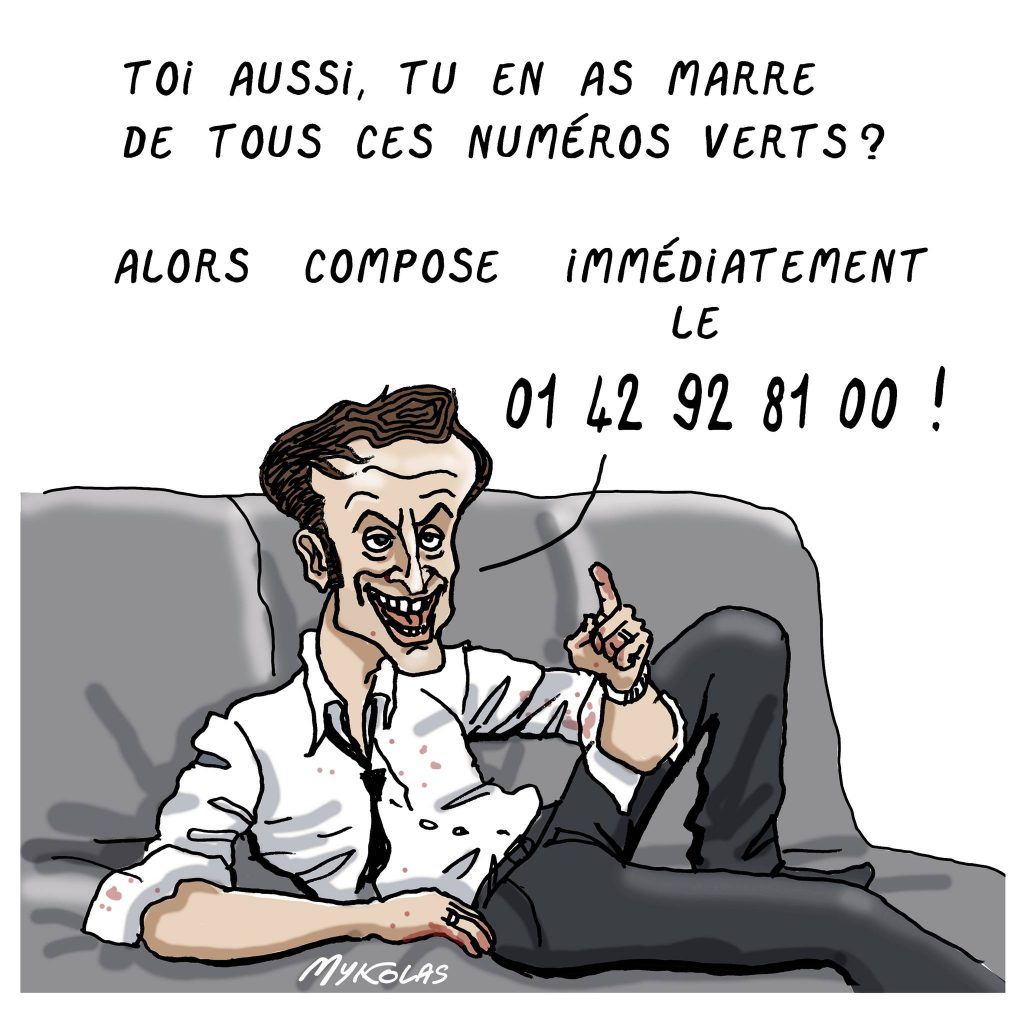 dessin presse humour Emmanuel Macron image drôle numéro Élysée