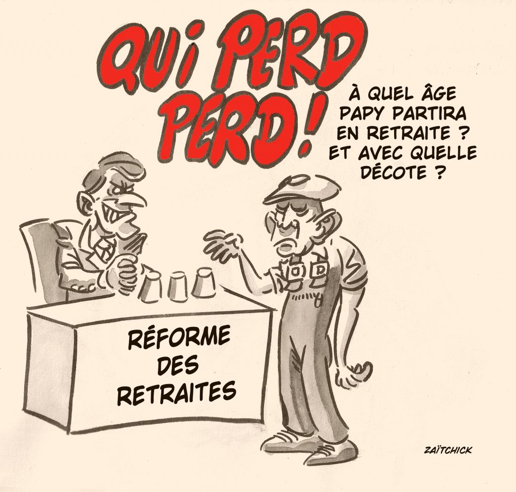 dessin presse humour réforme des retraites image drôle Emmanuel Macron