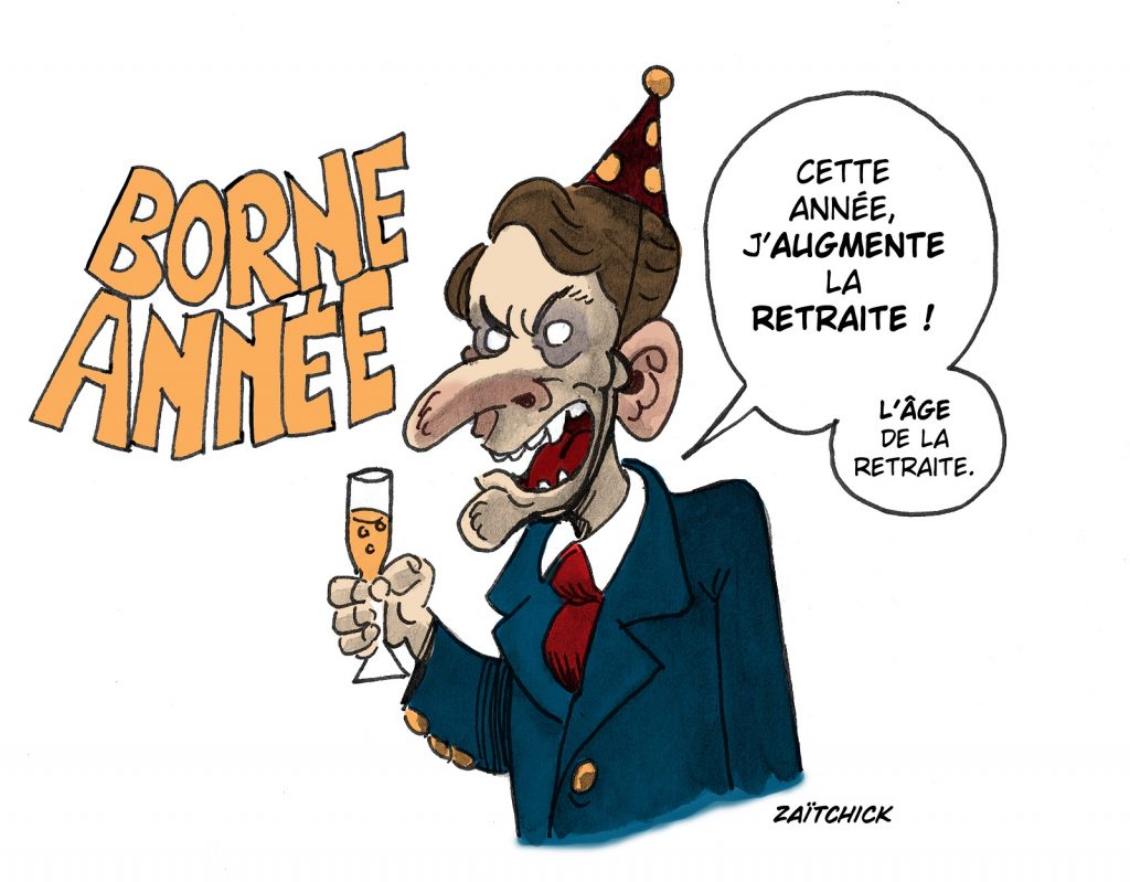 dessin presse humour Emmanuel Macron image drôle nouvelle année 2023